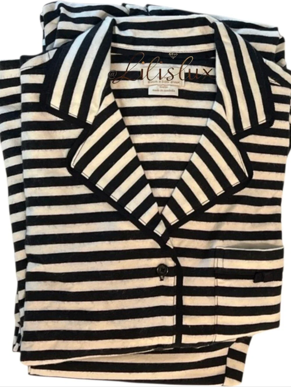Kate Spade Black And White Striped Flannel Pajama Set Size Medium